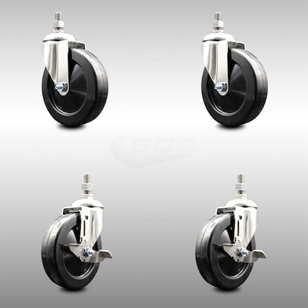 Service Caster 5 Inch 316SS Soft Rubber Wheel Swivel 10mm Threaded Stem Caster Brakes, 2PK SCC-SS316TS20S514-SRS-M1015-2-TLB-2